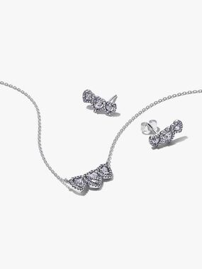 Pandora Sterling Silver Cubic circonia Necklace and Stud Earring Set - Silver